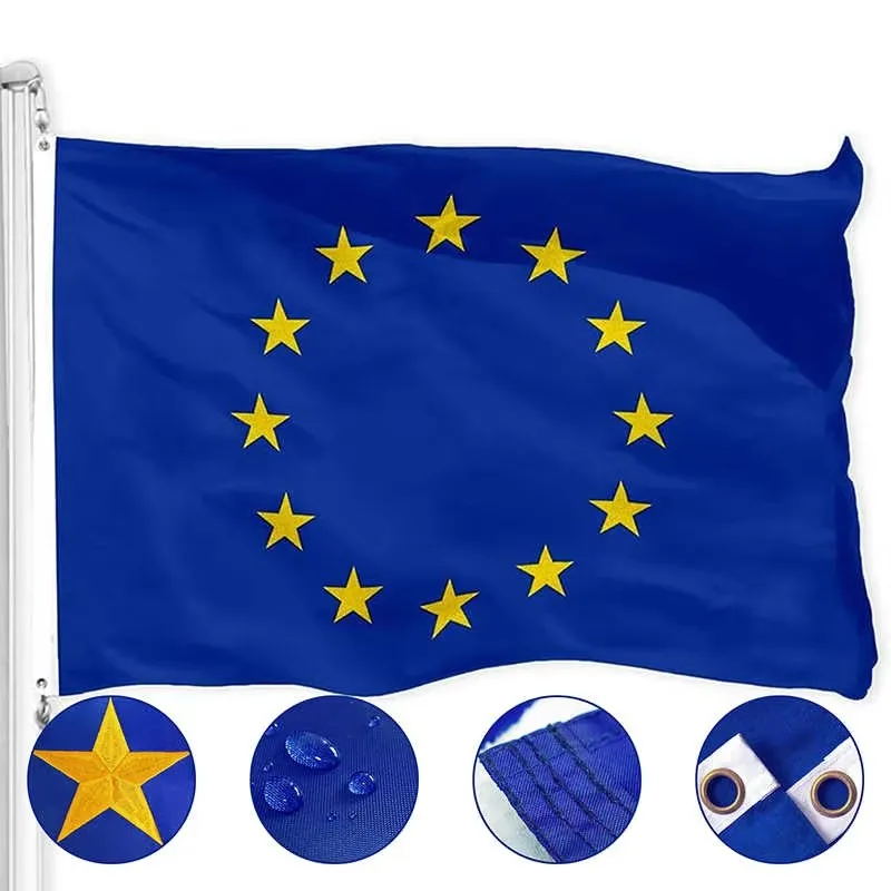 

European Union Flag EU Embroidered Star Stitched Banner 90x150cm Oxford Nylon Fabric Europe Flags Banners Decoration Celebration