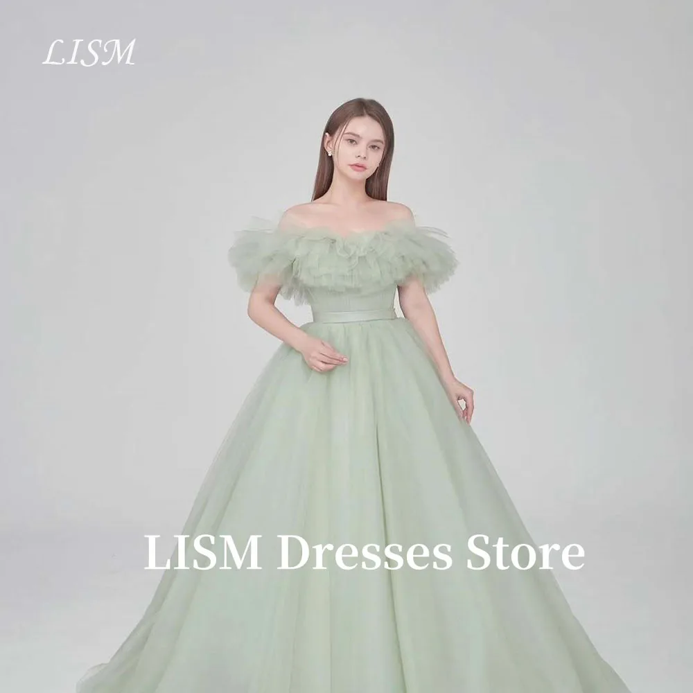

LISM Candy Korea A-Line Wedding Dresses Photo Shoot Off Shoulder Tulle Floor Length Evening Gowns Corset 웨딩드레스 Customized