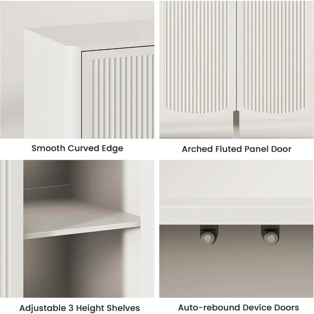 خزانة بوفيه جانبية مع مساحة تخزين، وخزانة تخزين مخددة مع 4 أبواب وأرفف قابلة للتعديل، وحامل تلفزيون Credenza الحديث #4