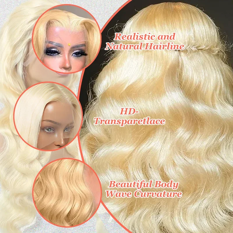 

42 Inch #613 Honey Blonde 250% Density Body Wave 13x4 13x6 HD Transparent Lace Frontal Wig Brazilian Human Hair Wigs For Women