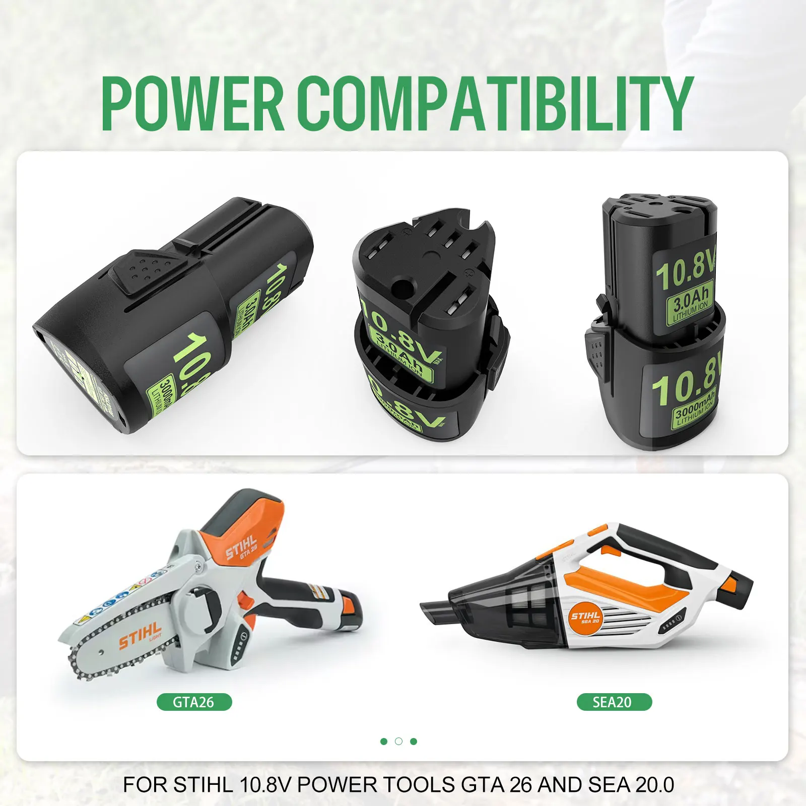 Dreamdash แบตเตอรี่3.0Ah ลิเธียมแบตเตอรี่โทรศัพท์1/2/4ชิ้นใช้ได้กับ GTA26 stihl SEA20/hsa 25/hsa 26/AS2 10.8V เครื่องมือไฟฟ้า