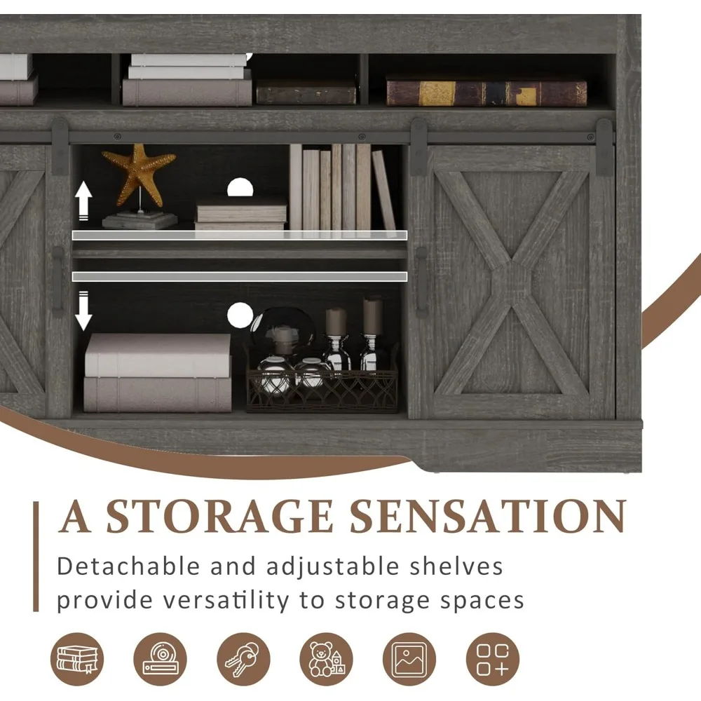 Rustikaler TV-Ständer mit Schiebetüren für 65-TVs – Aufbewahrungsschrank für Unterhaltungszentrum für das Wohnzimmer