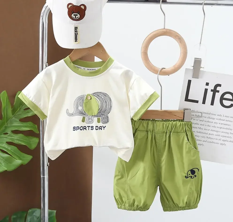 Kids Baby Summer Clothes Designer Boys Cartoon Outfits Sets Cartoon Printed Short Sleeve T-shirts+Beach Shorts 2PCS Tracksuits