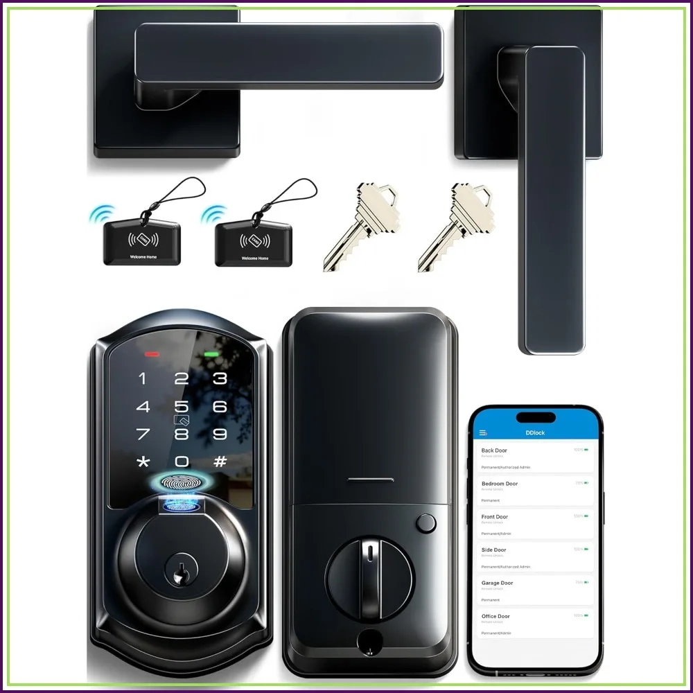 

Keyless Entry Smart Lock with Fingerprint, App Control, Heavy-Duty Zinc Alloy, Auto Lock, Waterproof, Easy Install, Matte Black