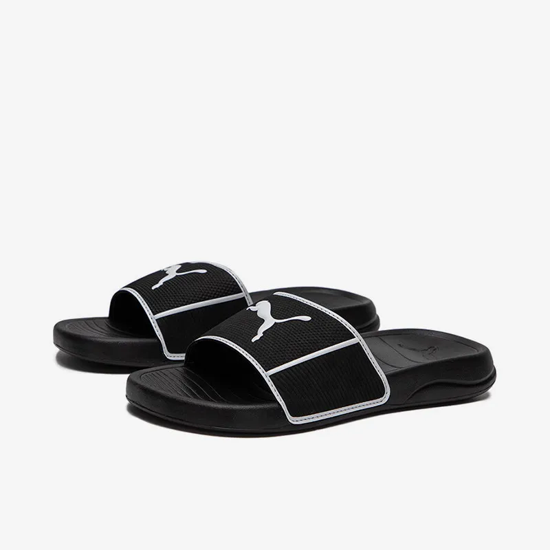 PUMA Men Slide Sandals 384262-01 Black White Contrast Logo Non Slip Soft EVA Casual Beach Shower Slippers