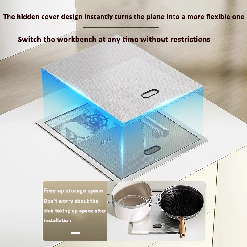 304 Stainless Steel Mini Kitchen Sinks Multifunctional Tea Bar Island Coffee Shop Hidden Sink with High Pressure Cup Washer