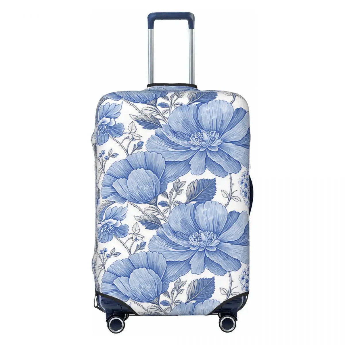 Чехол для чемодана в стиле Delft Blue Chinoiserie с винтажной гравировкой и цветочным узором из маков, забавный защитный чехол для чемодана, подходит для чемоданов 18-32 дюймов