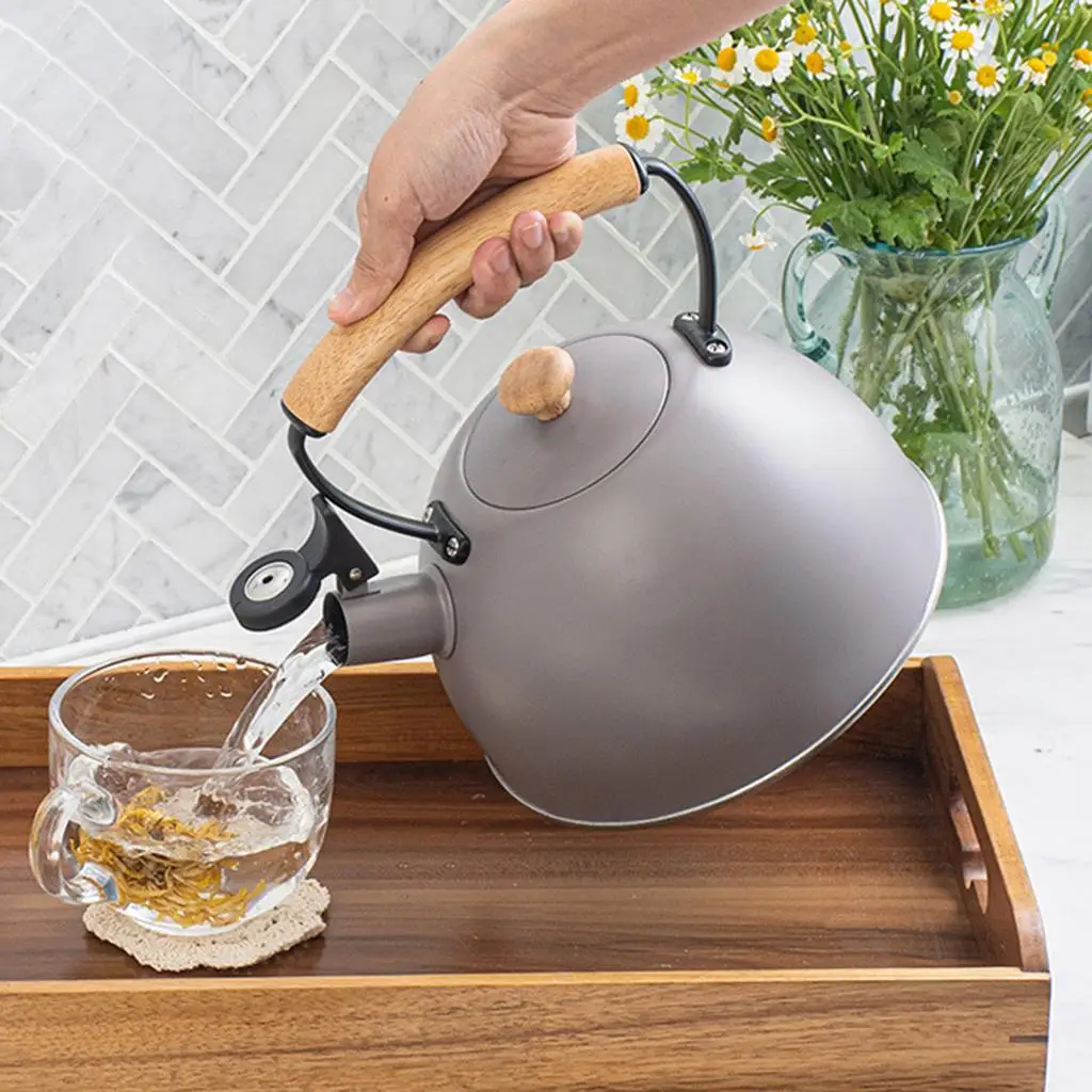 Portable Camping Kettle Stainless Steel 2.8L Whistling Teapot Outdoor Hiking Boiling Water over Fire Backpacking Travel Cookware