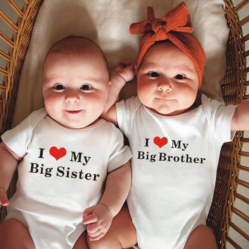 Cute I Love My Big Sister and Brother Letter Printed Baby Bodysuits Newborn Short-sleeved Jumpsuit Casual Infant Romper Oneises
