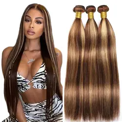 100% Human Hair Bundles P4/27 Straight Bundles Highlight Color Extensions 28 30 Inch Brazilian Virgin Remy Hair for Black Women