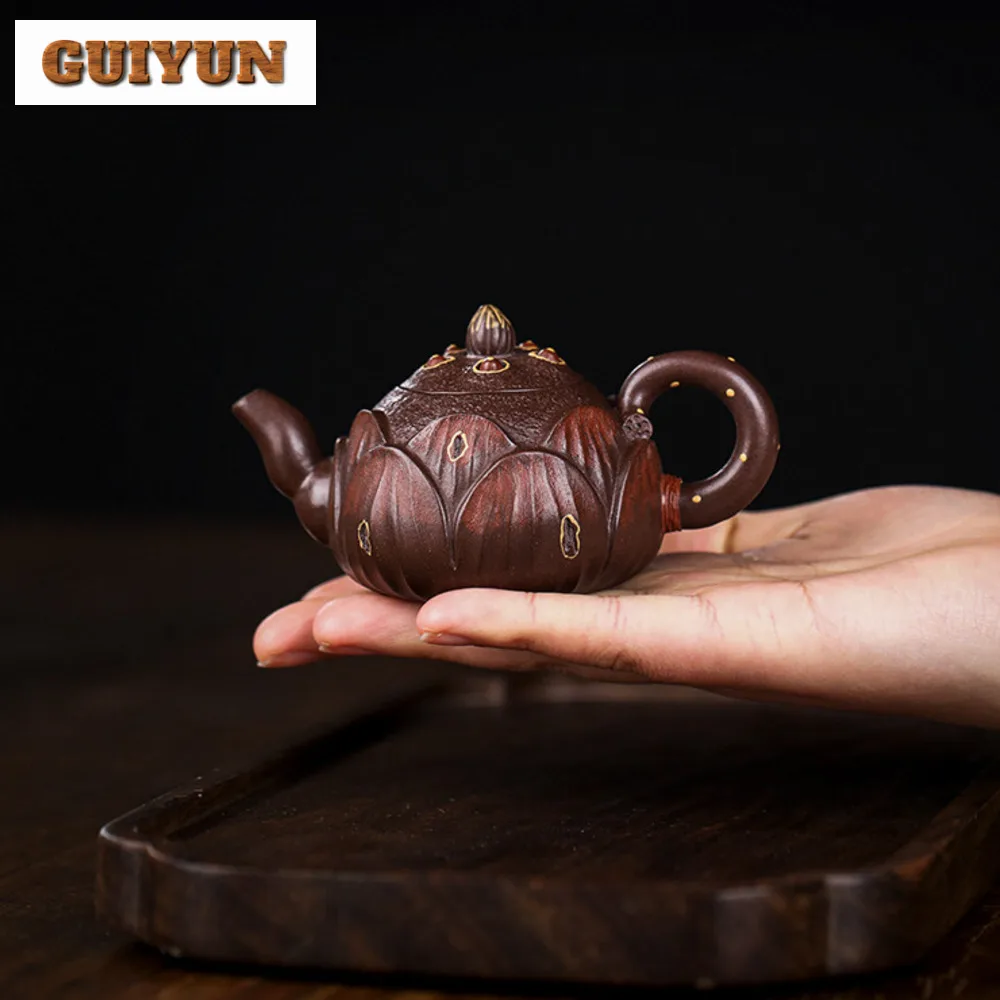 

100ml Chinese Yixing Purple Clay Pot Handmade Lotus Flower Teapot Mini Raw Ore Mud Tea Brewing Kettle Zisha Teaset Tea Services