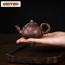 100ml Chinese Yixing Purple Clay Pot Handmade Lotus Flower Teapot Mini Raw Ore Mud Tea Brewing Kettle Zisha Teaset Tea Services