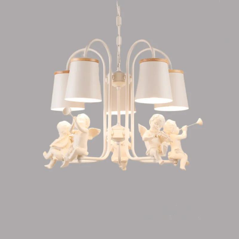 European Angel Ceiling Chandeliers LED Lamp Creative Cute Hanging Light For Boy Girl Bedroom Kitchen Creative White LED Lighting