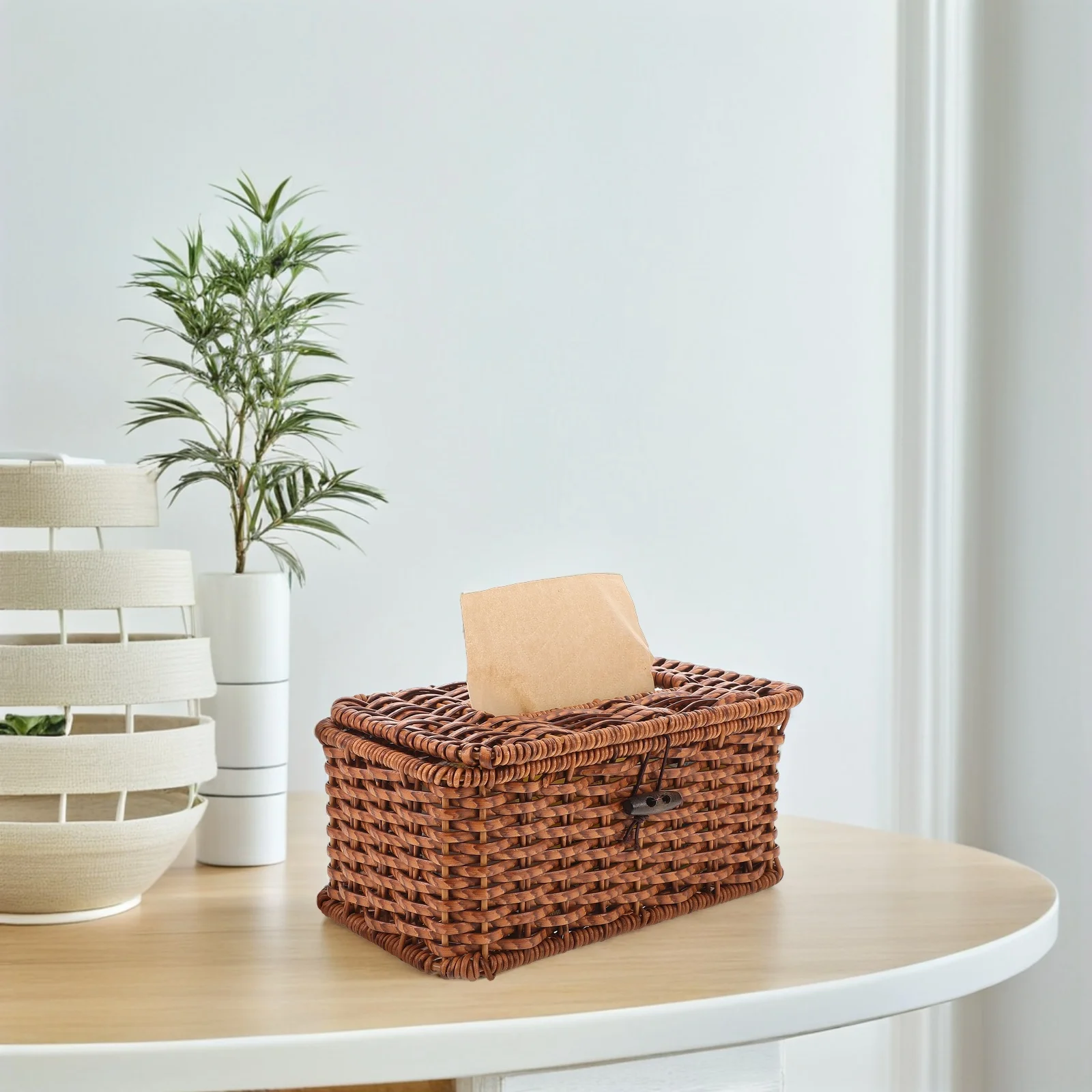 

Hand-woven Storage Box Farmhouse Rectangular Tissue Case Bathroom Faux Rattan Holder Napkin Dispenser Paper Bedroom Towel