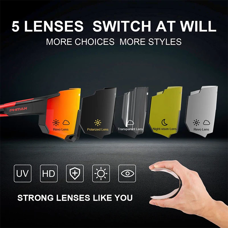 PHMAX-gafas de sol polarizadas para ciclismo para hombre, lentes fotocromáticas Anti-UV para bicicleta de carretera, gafas de visión nocturna