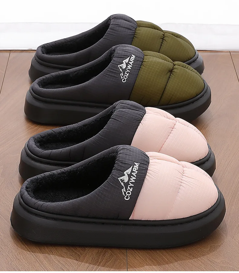 Lange, dicke, warme Winterhausschuhe aus Plüsch, wasserdichte Outdoor-Hausschuhe für Damen, Unisex, in verschiedenen Farben, rutschfeste Baumwollschuhe, bequem für Damen. – Detail 2