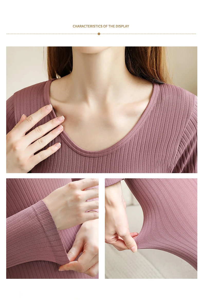 2-teiliges warmes Thermo-Unterwäscheset für Damen, sexy Unterwäsche, lange Unterhosen, Herbst-Winter-Thermo-Set, Damenkleidung mit mittelhohem Kragen und formgebendem Design. – Detail 10