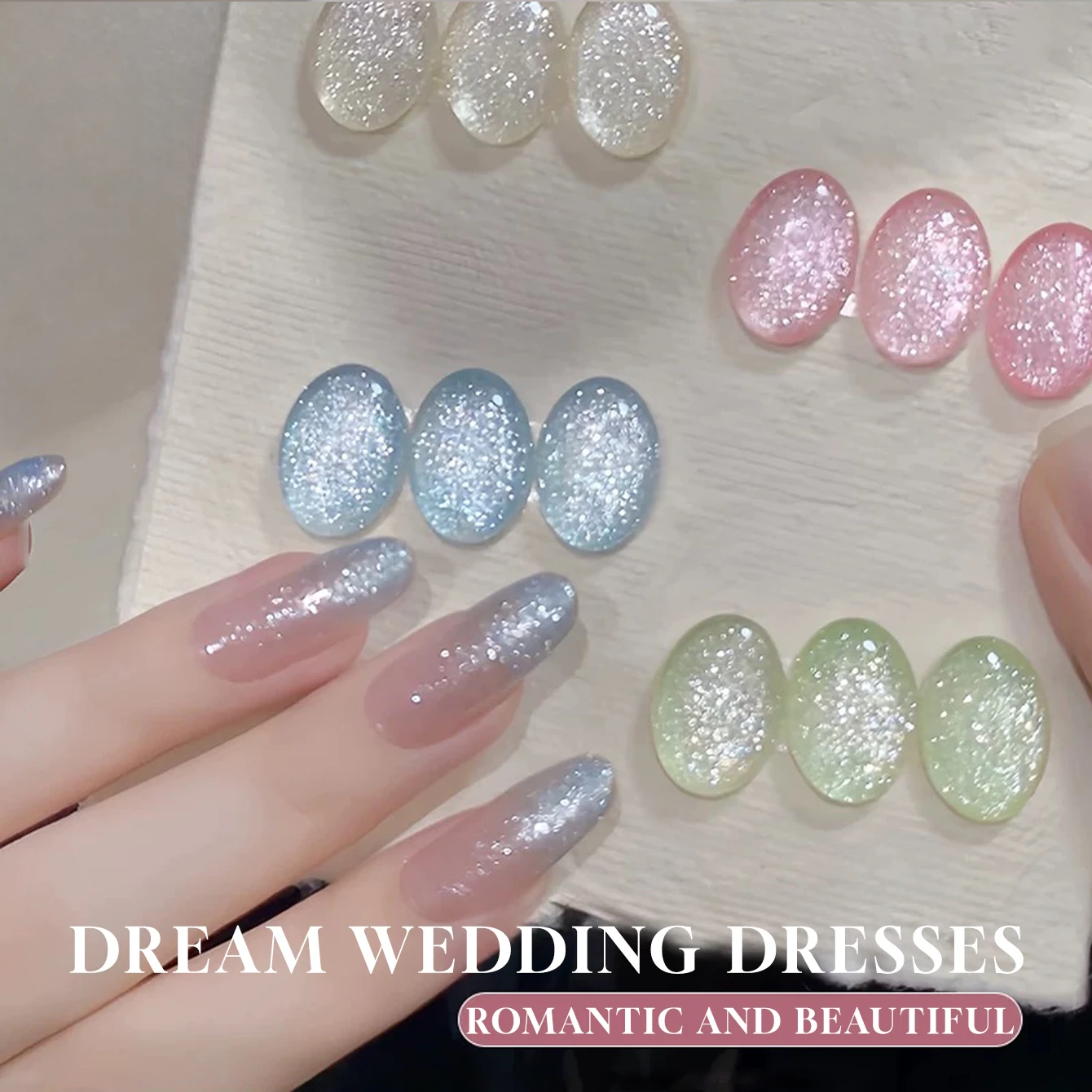 MIANEL1-9pcs 12ML Summer Dream Wedding Dress Fine Glitter Gel Nail Polish Popular Whitening Glitter Crushed Diamond Nails