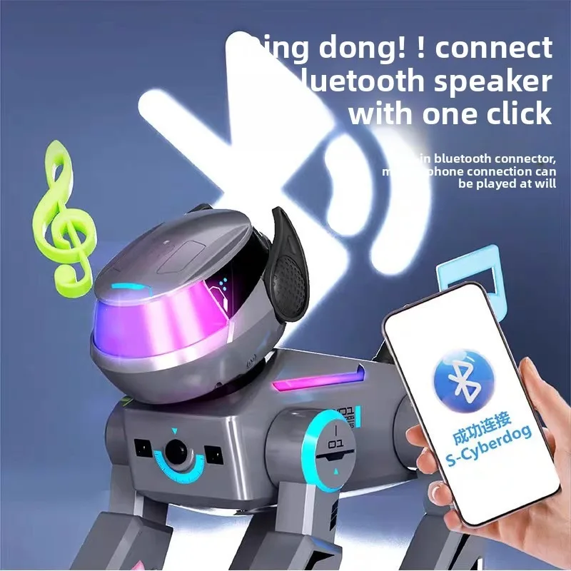 ของเล่นสุนัขหุ่นยนต์ RC - การเขียนโปรแกรมอัจฉริยะ, เสียงบลูทูธ, ลูกสุนัขดนตรีแสดงท่าผาดโผนแบบโต้ตอบอัจฉริยะ, ของเล่นของขวัญควบคุมระยะไกล
