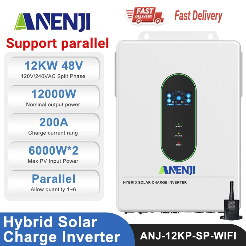 

12KW 6.5KW 3.6KW 48V Hybrid Solar Inverter 120V/240V Pure Sine Ware For PV 90-500Vdc Built-in 2* MPPT Supports Parallel