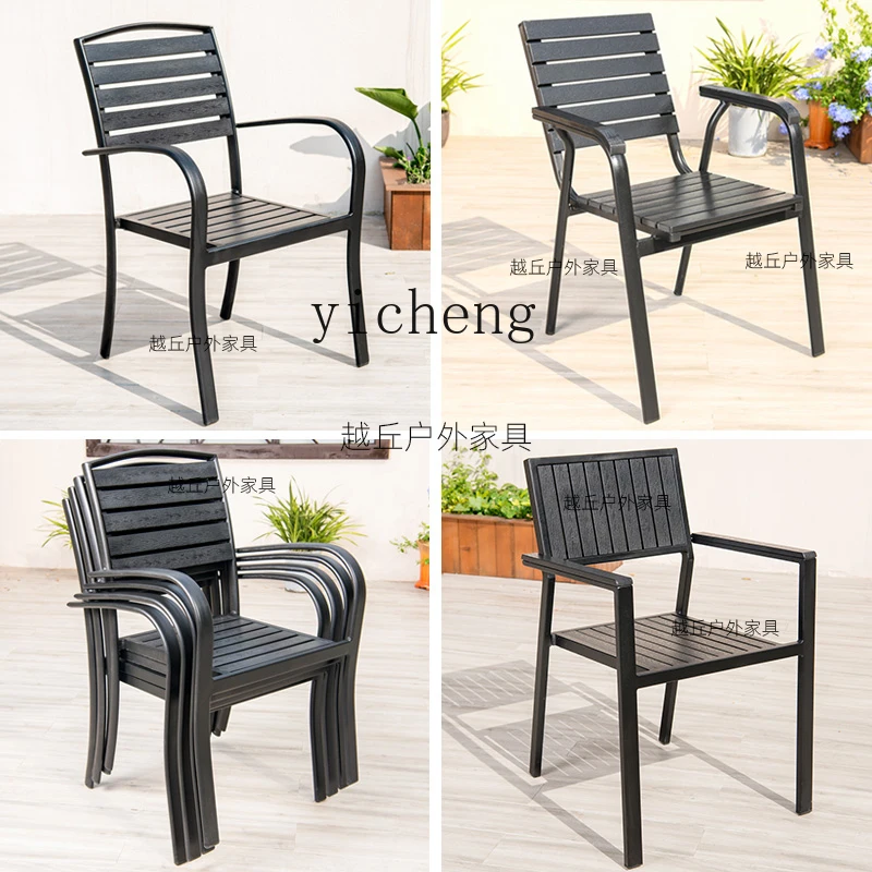 DSA outdoor plastic wood outdoor wrought iron stool milk tea cafe leisure courtyard preservative wood outdoor single chair