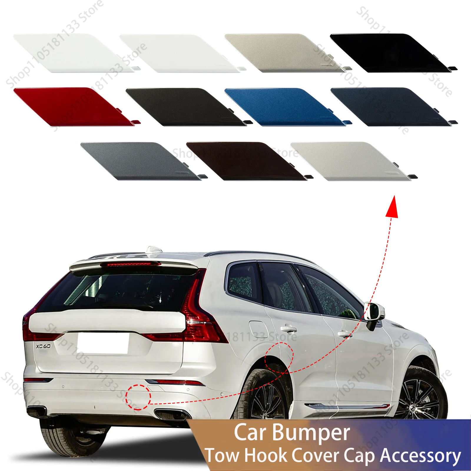 For Volvo XC60 Rear Bumper Tow Hook Cover Cap Right Passenger Side Replacement Fits 2018-2021 XC60 Models 31449210  398490342