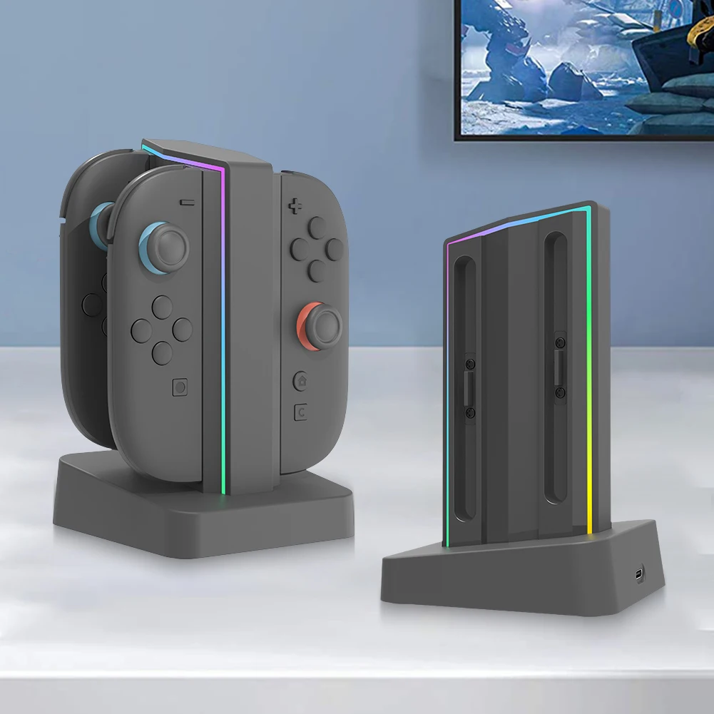 

4-in-1 Magnetic Charger Station for Switch 2 Type-C Fast Charge with RGB Lights Charging Dock Station for 4 Joy-cons Controller
