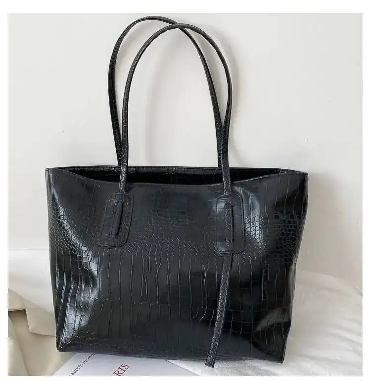 Bloom Borsa vintage nera di grande capacità da donna Borsa tote versatile con motivo coccodrillo Borse a tracolla in pelle moda donna