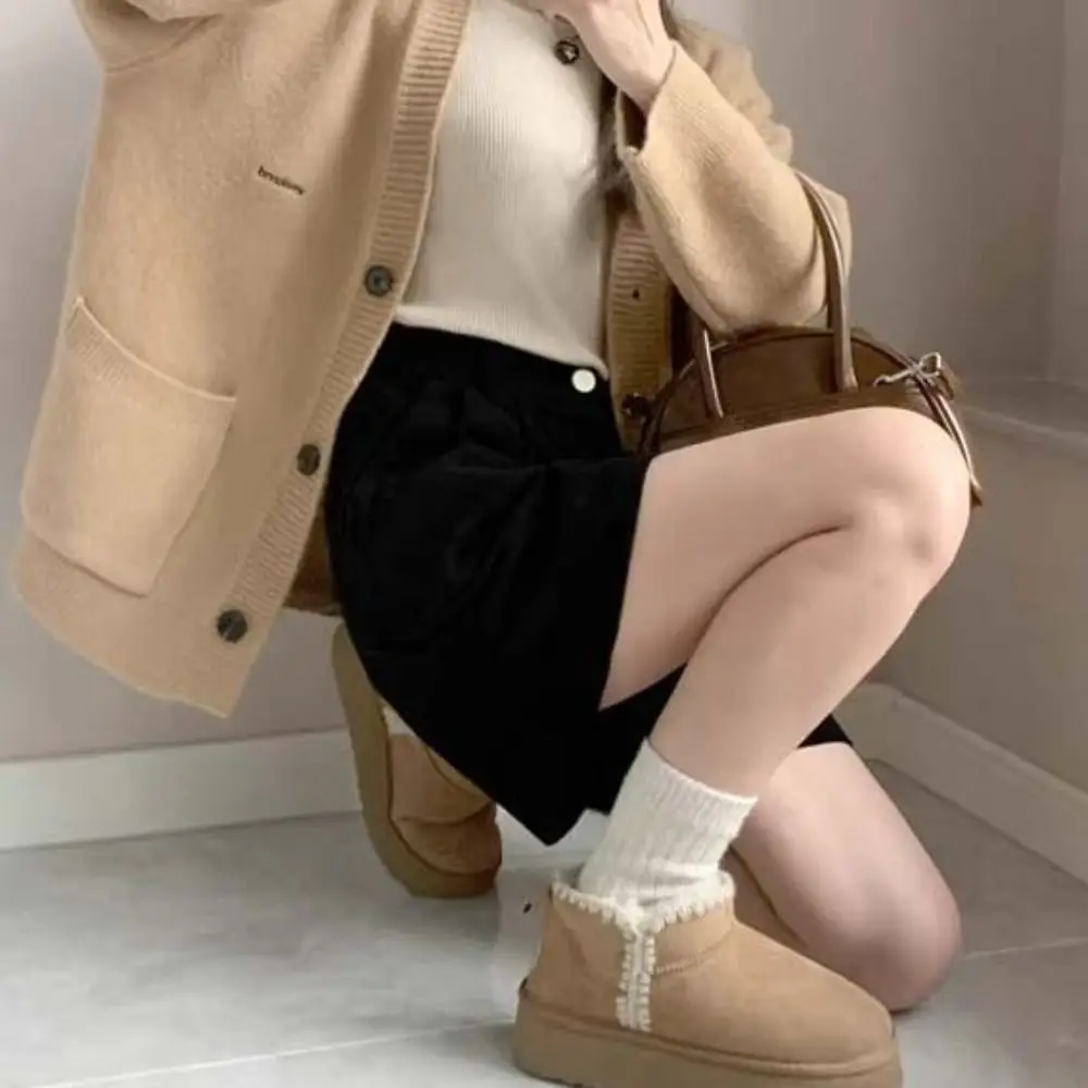 Simple High Waist Women Corduroy Shorts Stripe Elastic Wide Leg Short Pants Large Size Two Pockets Loose Streetwear Beachwear