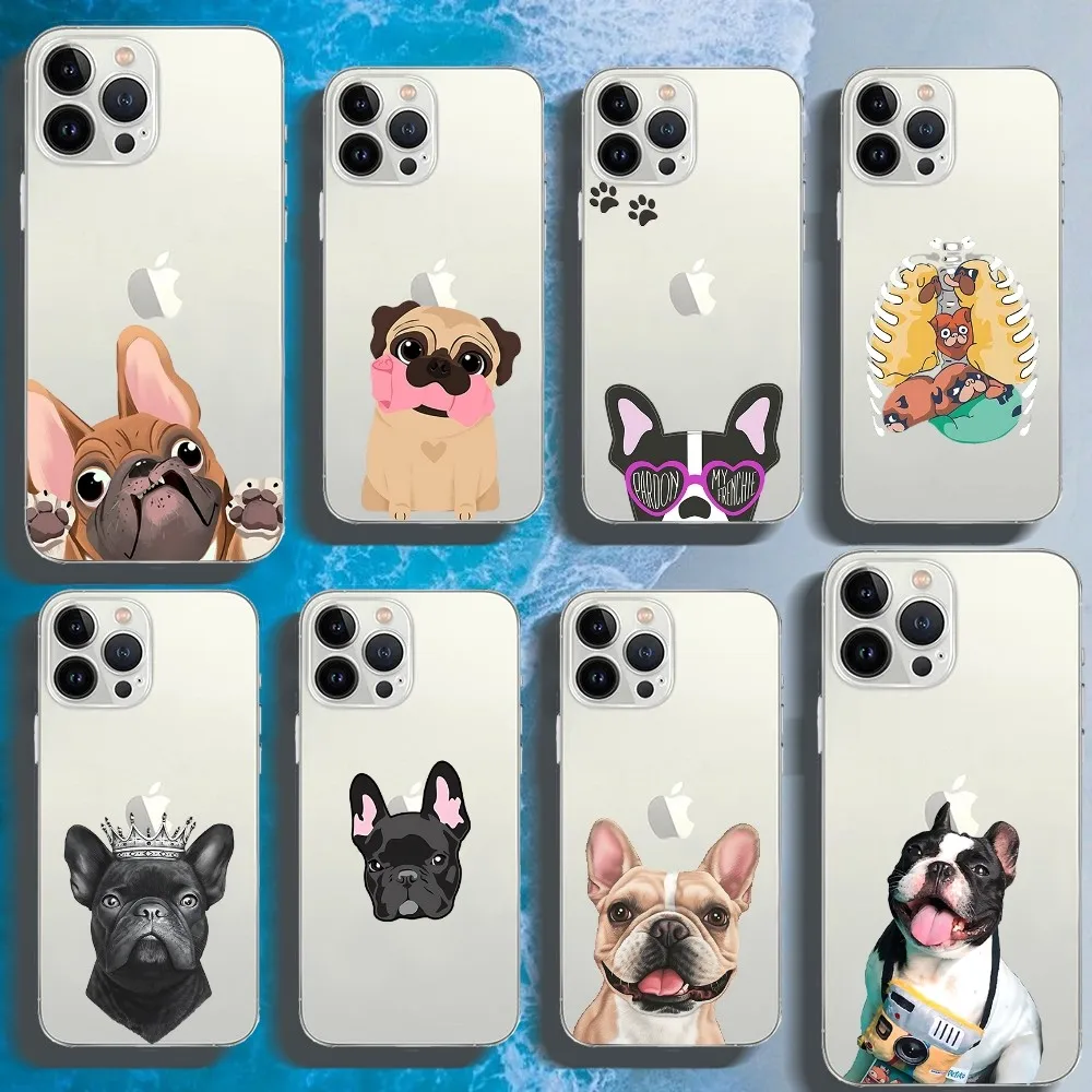 

Pug Dog French Bulldog Phone Case For Iphone 16 15 11 13 14 Pro Max 7 8 Plus X Xr Xs Max Se2020 12mini Transparent Cover