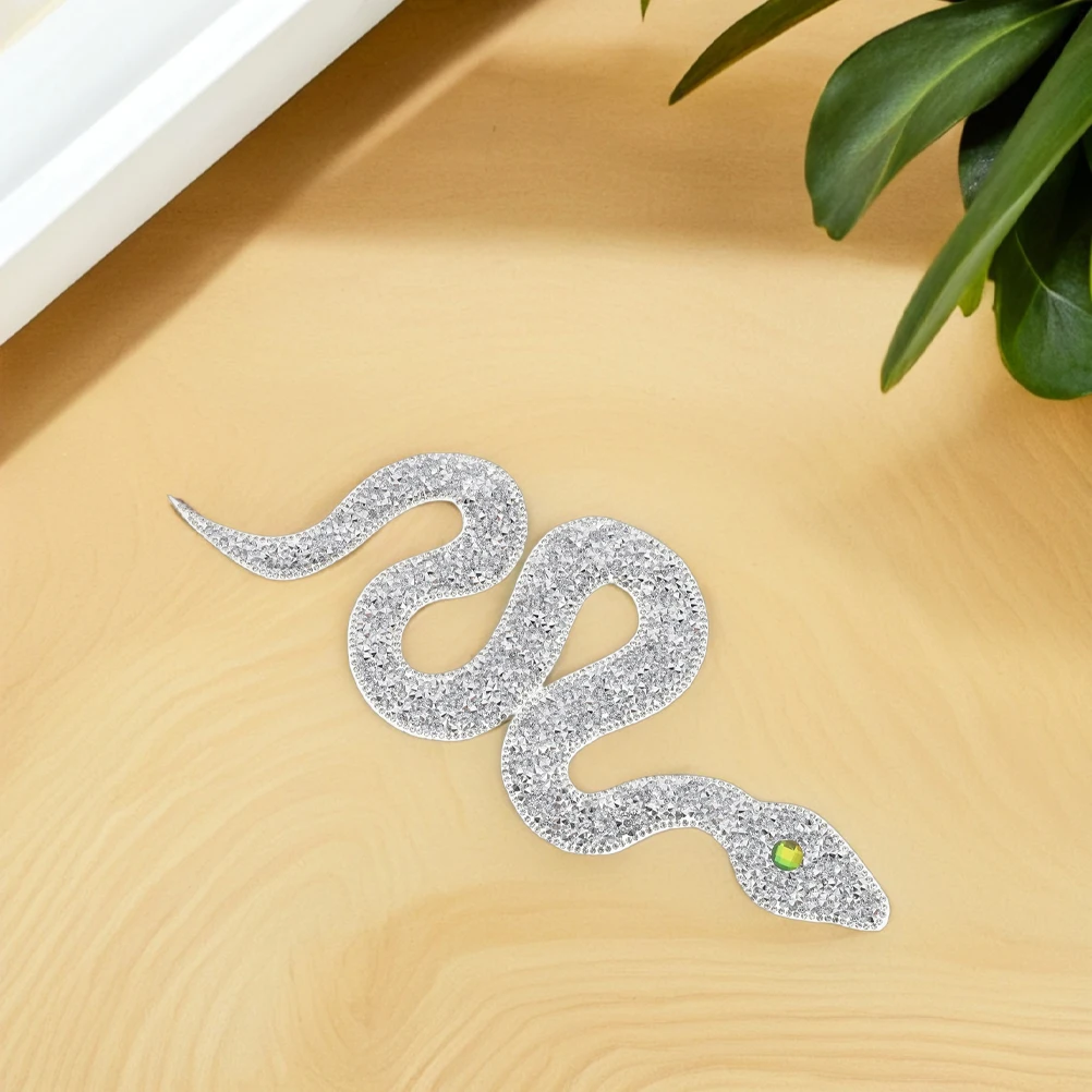 

2Pcs Snake Shaped Rhinestone Cloth Patch Applique Heat Transfer Hat Patches for Clothes Shoes Bags Silver Rhinestone Beading