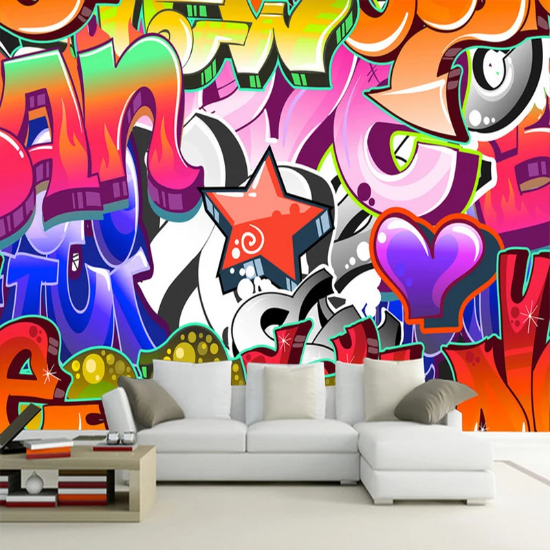 

Custom 3D Colorful Graffiti Mural Wallpaper KTV Bar Clubs Background Wall Papers Creative Art Papel De Parede Home Décor Fresco