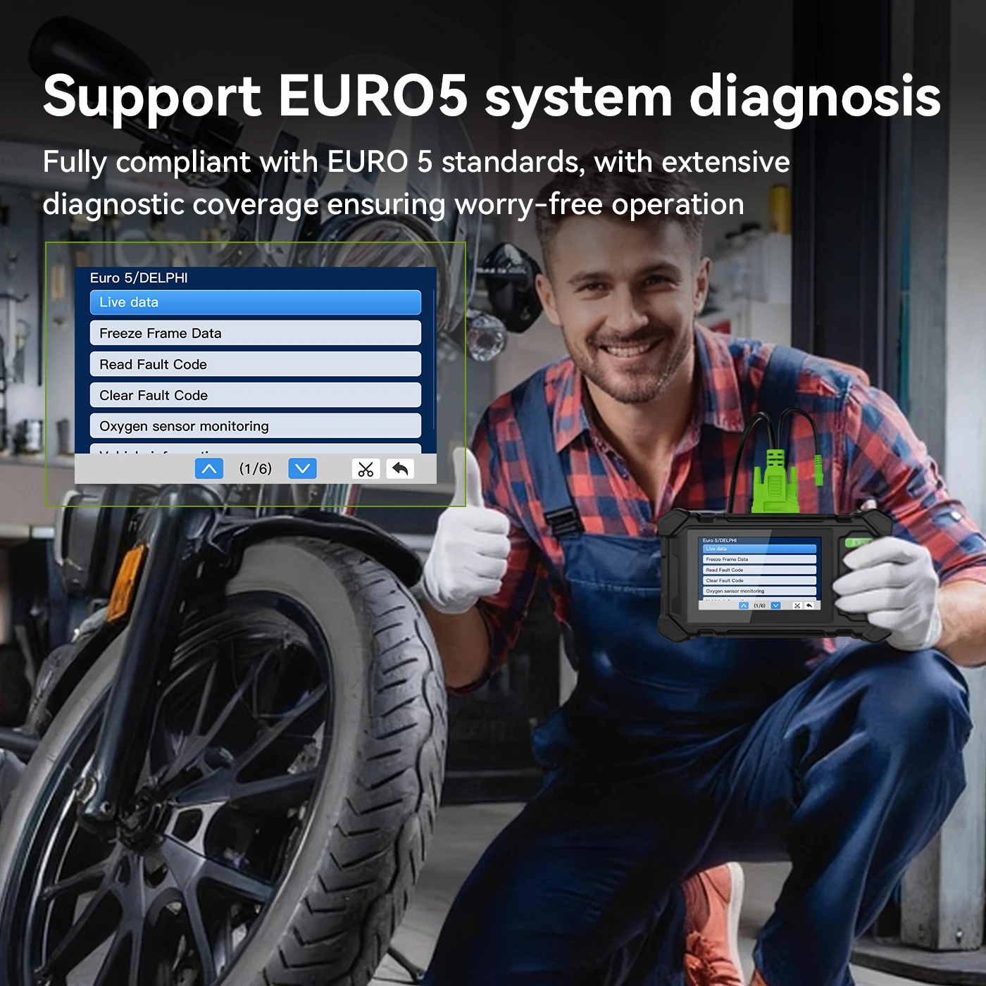 JDiag M208 Scanner Motorcycle Diagnostic Tool TYPE-C/WIFI Port Support EURO5 System Battery Test&ABS System Test&ECU Reset
