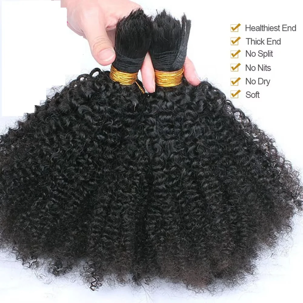8-30 Inch Cheap Afro Kinky Curly With Bulk Extension Braid Single Donor Raw Virgin Hair Unprocessed 100% Bulk Human Hair Bundles image 3