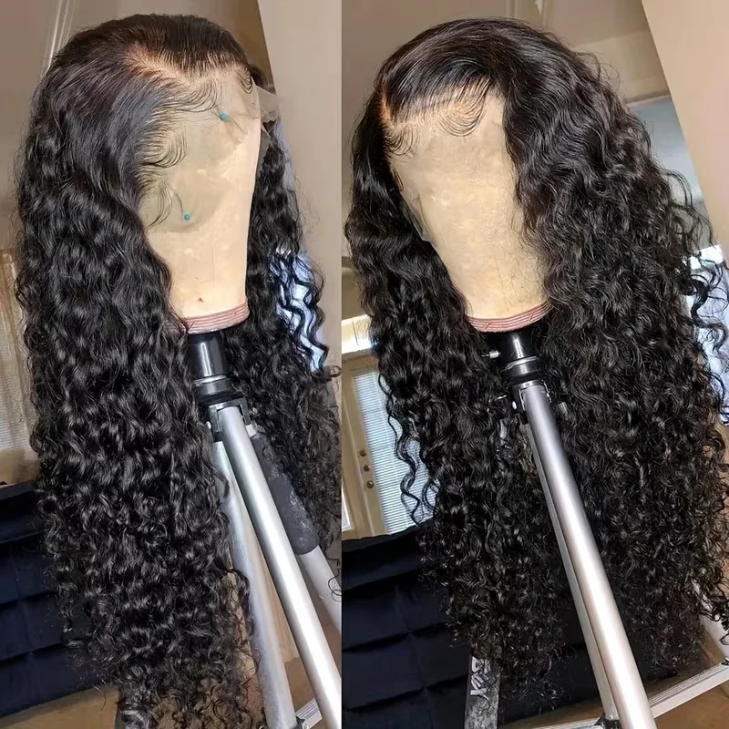 250% Density 13x4 HD Lace Front Human Hair Wigs 34 Long Inch Natural Color Deep Wave Human Hair Frontal Wigs High Density 3-5 Working Days Delivery