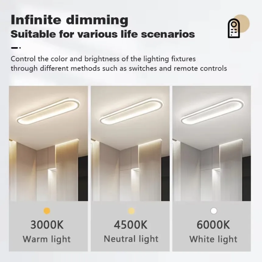 Nordic LED Ceiling Light Remote Control Dimming Bedroom Living Room Balcony Indoor Home Lighting Long Aisle Decorative Light