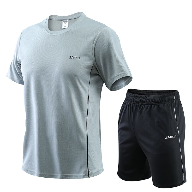 CHRLCK Men\'s Running Set Summer Quick Drying Sweat-absorbing Short Sleeved T-shirt Shorts Sports Suit Two-piece Set Men