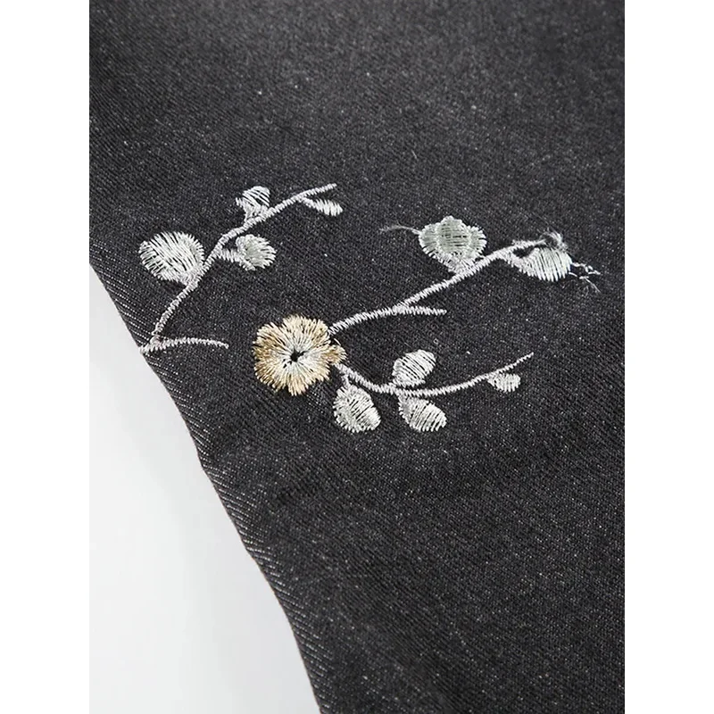 Y2k Denim Fared Jeans Women Low Rise Straight Full-length Jean Embroidery High Street Casual Dragging Fashion Pants Chic Flower
