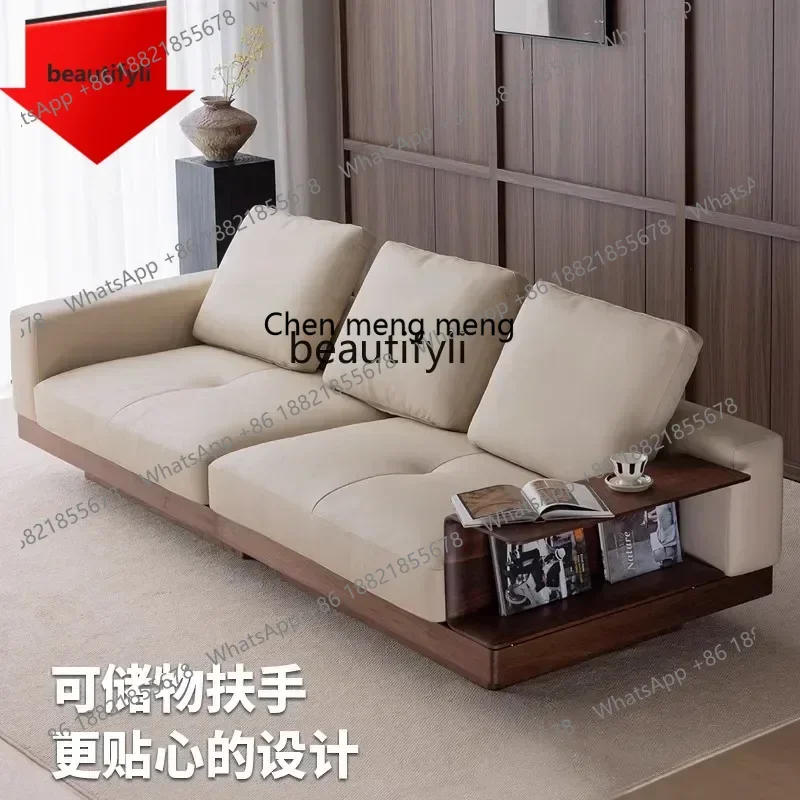 new North American black walnut solid wood leather sofa living room soft bag first layer cowhide sofa three peopleSS 8617 ss 861