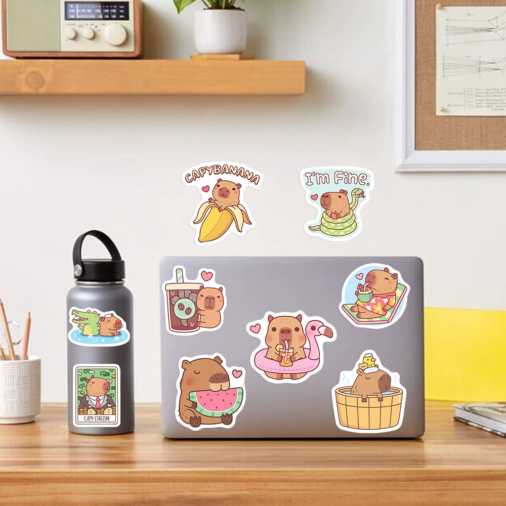Cartoon Capybara Sticker Cute Pet Animal DIY Kids Toys Gift Decoration Decal for Laptop Phone Scrapbook Bottle Waterproof