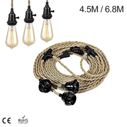 Lámpara colgante de cuerda de cáñamo para decoración del hogar, luz LED Retro E27 Industrial con enchufe europeo, soporte de luz para comedor, cafetería, cocina, 6,8 M