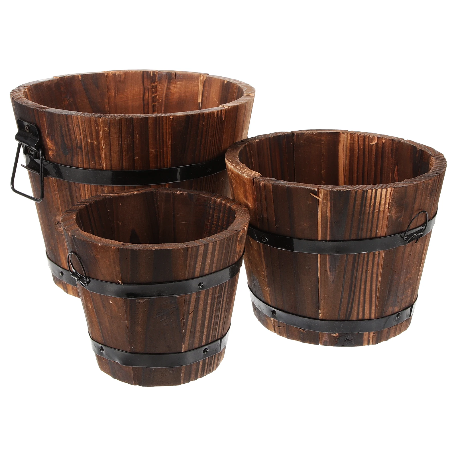 

3 шт., сочный цветочный горшок из цельного дерева, комнатное растение во дворе, деревенское ведро, кашпо, карбонизированные цветные горшки-бочонки, художественные