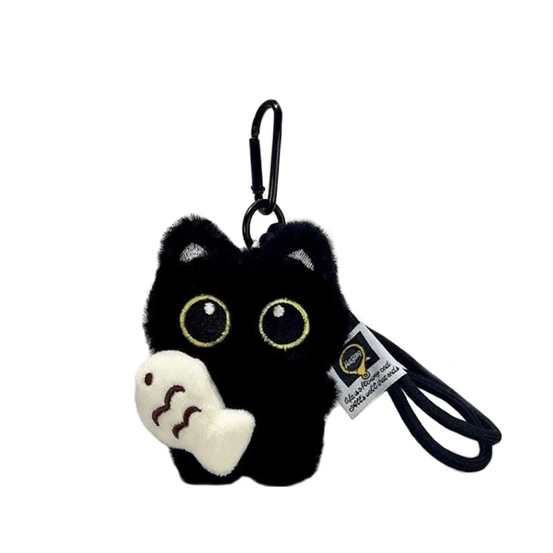1Pcs Kühlen Plüsch Schwarze Katze Puppe Spielzeug Schlüsselbund Tasche Anhänger Charme Auto Schlüsselring Zubehör Für Frauen Paare Kawaii Geschenk