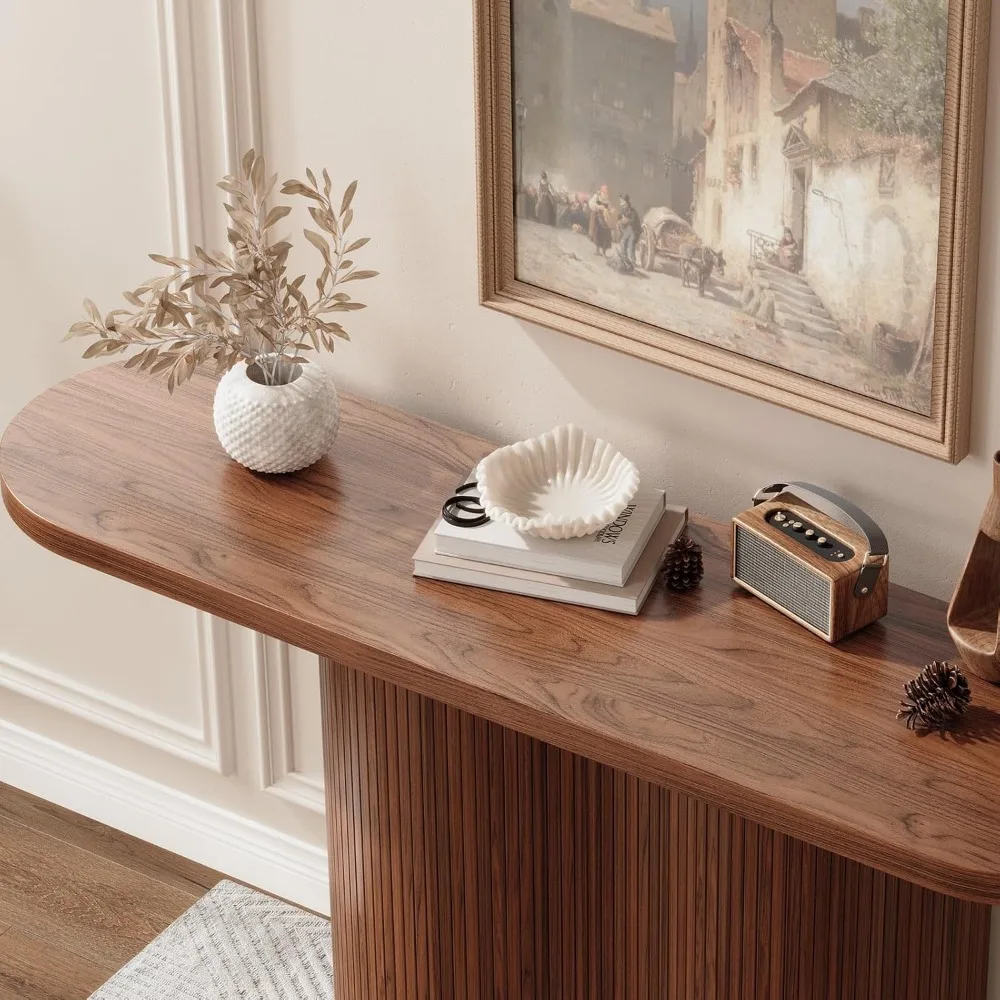 طاولة مدخل طويلة مخددة مقاس 57 بوصة، طاولة وحدة تحكم بتصميم شلال الدف خلف الأريكة، طاولة أريكة خشبية حديثة لـ Entra #4