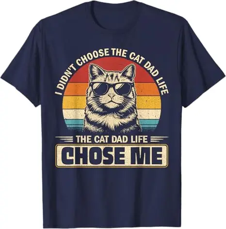 Ich habe nicht das Katzen-Vater-Leben ausgewählt, die Katze hat mich ausgewählt T-Shirt Y2k Kätzchen Vintage Sonnenuntergang Grafik Herrenkleidung Ehemann Papa Neuheit Geschenk – Detail 6