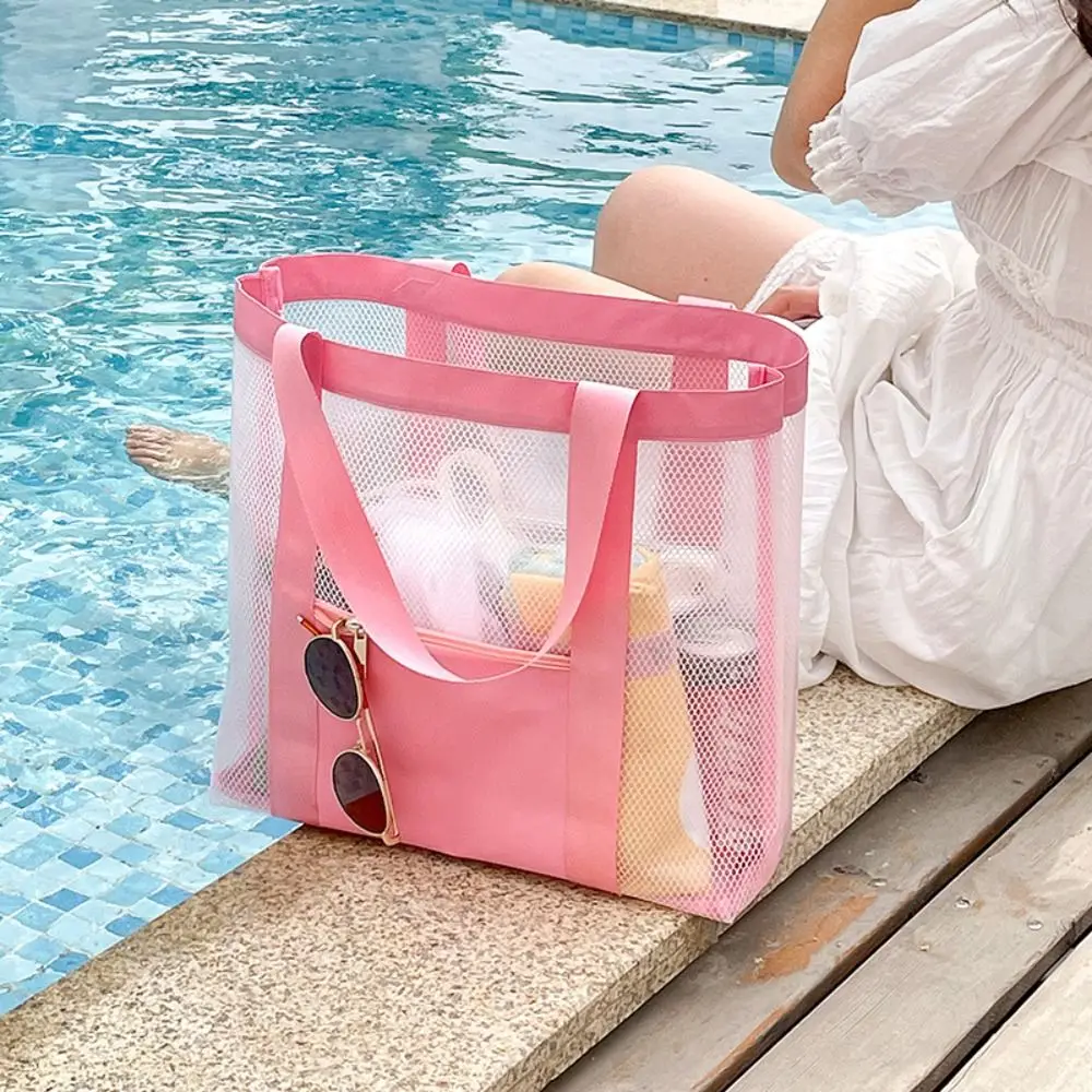 Fashion PVC Beach Tote Bag Storage Bag Handbag Transparent Mesh Bag Summer Swimming Fitness Bag Travel Shoulder Bag Ladies