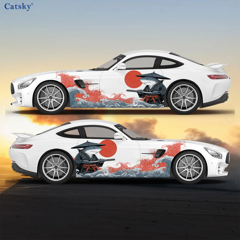 

Shark Samurai Sunset Car Vinyl Wraps Decal Self-adhesive PVC Sticker Suitable for Trucks SUV Decoration Auto Accessories Gift