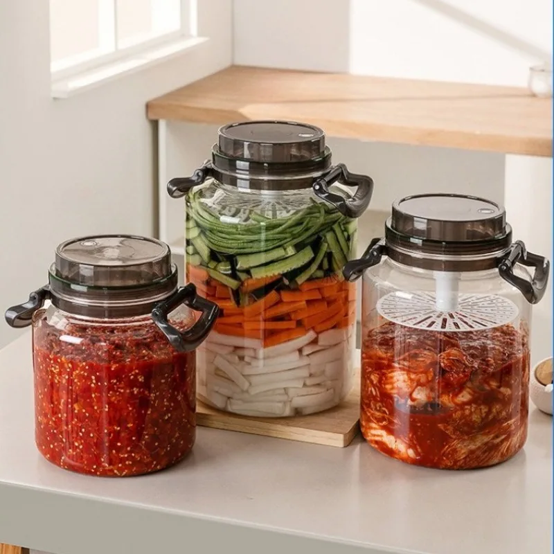 5L Kimchi Jar Sealed Circular Storage Jar Handle Fermentation Container Kimchi Brewing Kitchen Utensil Countertop Food Jar