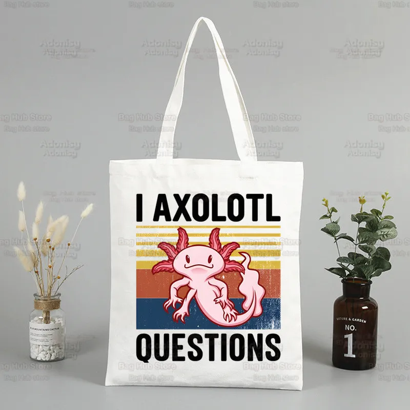 Sacola de lona dos desenhos animados para mulheres, bolsas fofas com estampa animal, bolsa de ombro Harajuku, Kawaii, Axolotl Ulzzang