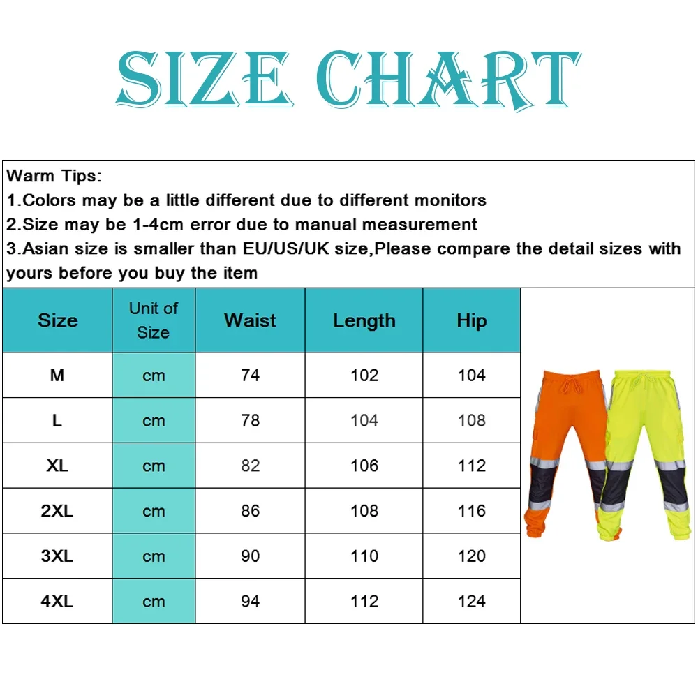 Men Road Work High Visibility Uniform Bottoms Safety Sweat Pants Stripe Reflective Loose Jogging Trouser Patchwork Workwear Pant